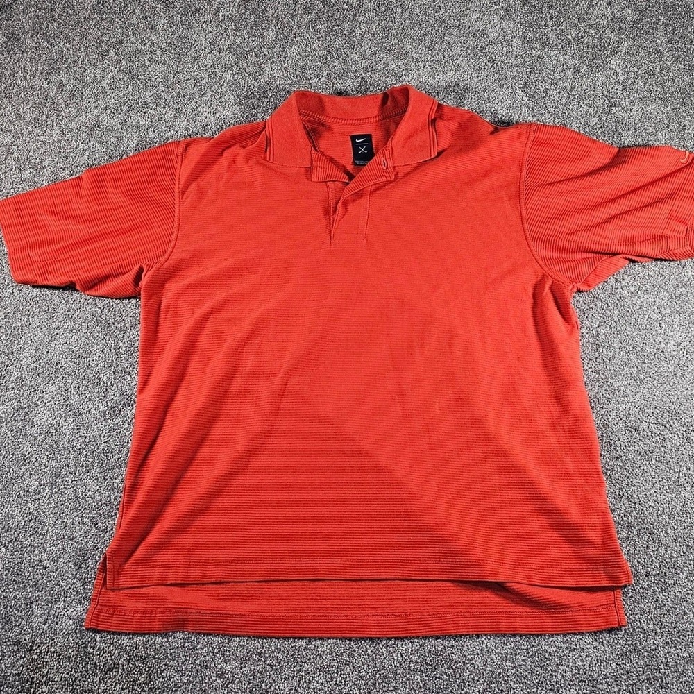 Nike Golf Polo Shirt Mens L Orange Ribbed Cotton Short Sleeve Swoosh Logo Preppy